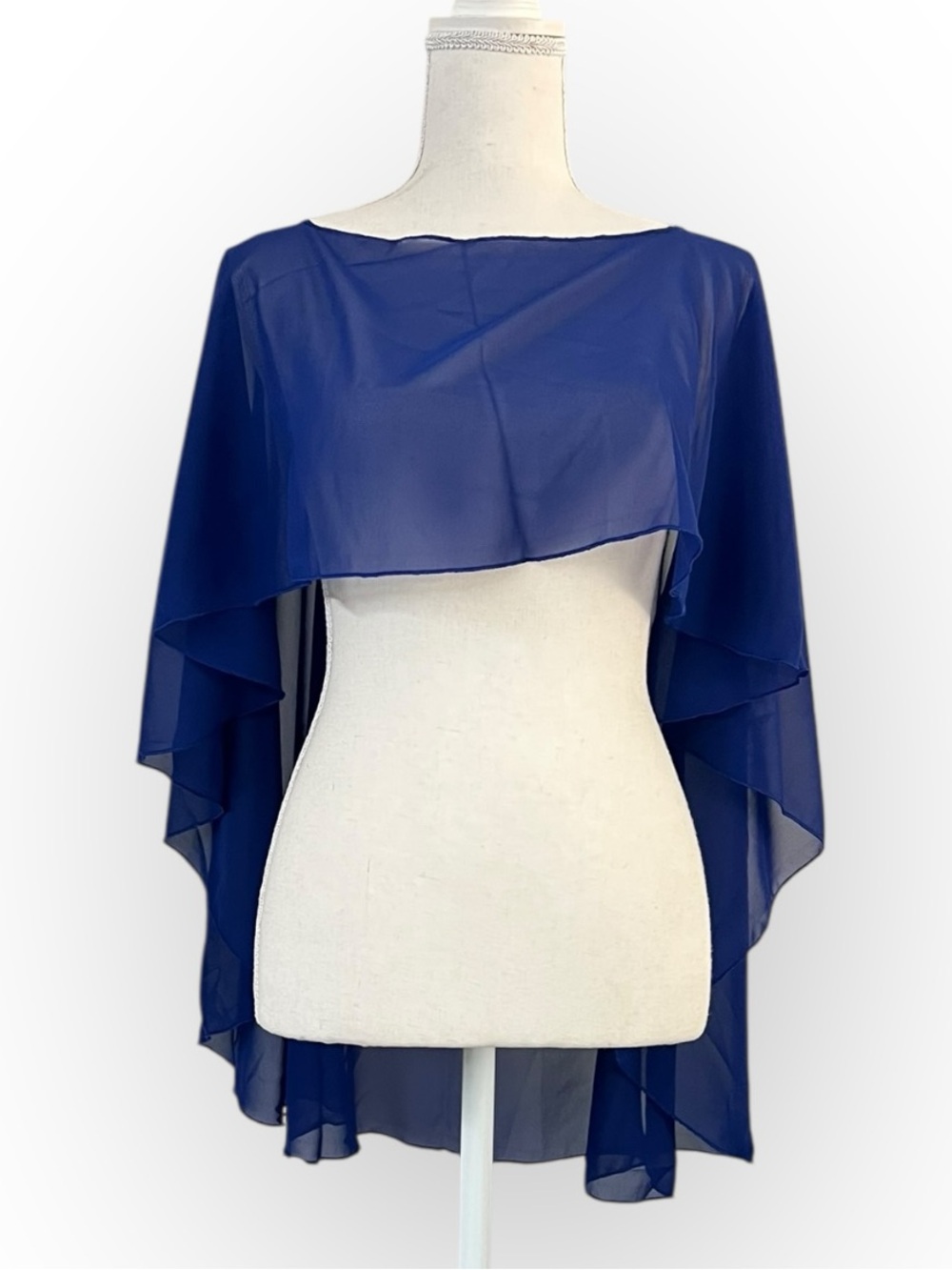 Royal Blue Chiffon Poncho Dramatic Draped Wrap OS